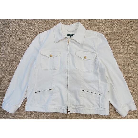 Lauren Ralph Lauren Jackets & Blazers - Lauren Ralph Lauren Denim Trucker Jacket Womens Size 2X White Zip Front Stretchy